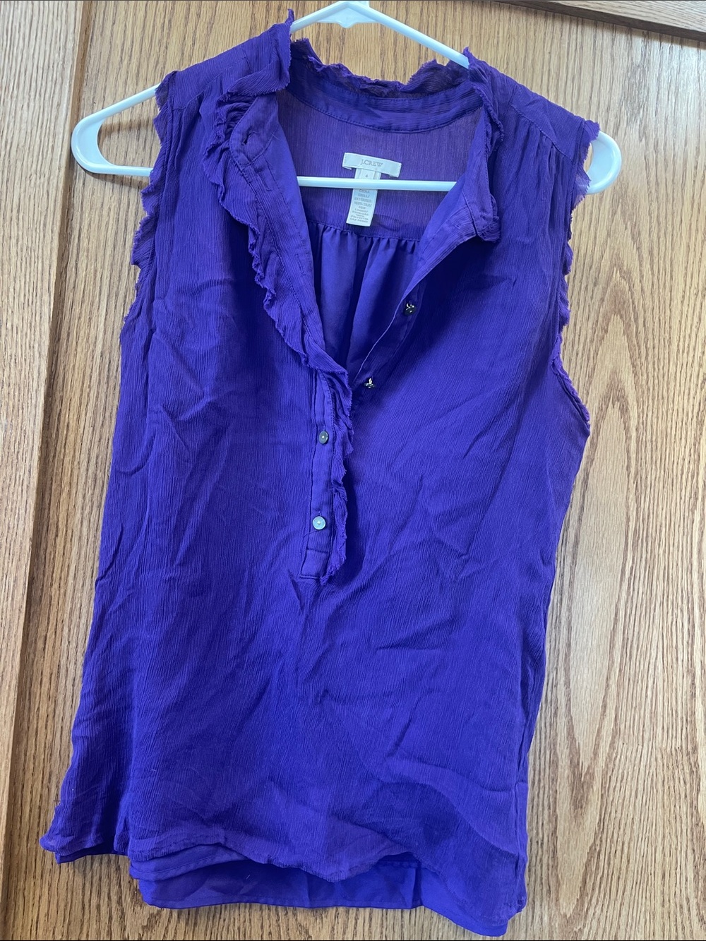 J. Crew Purple Sleeveless Ruffle Henley Camisole